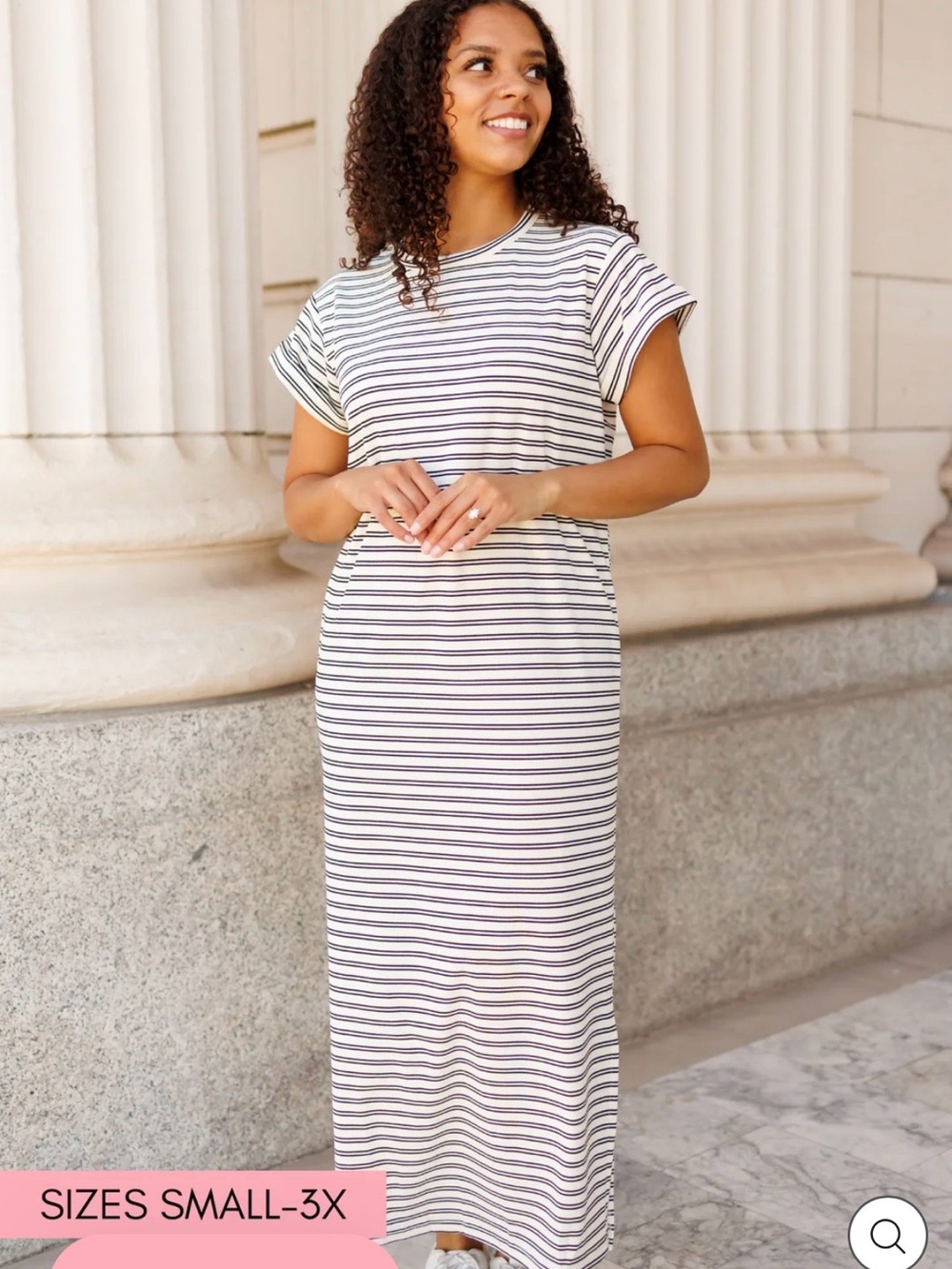 Striped Short-Sleeve Maxi Dress - White/Black size XL